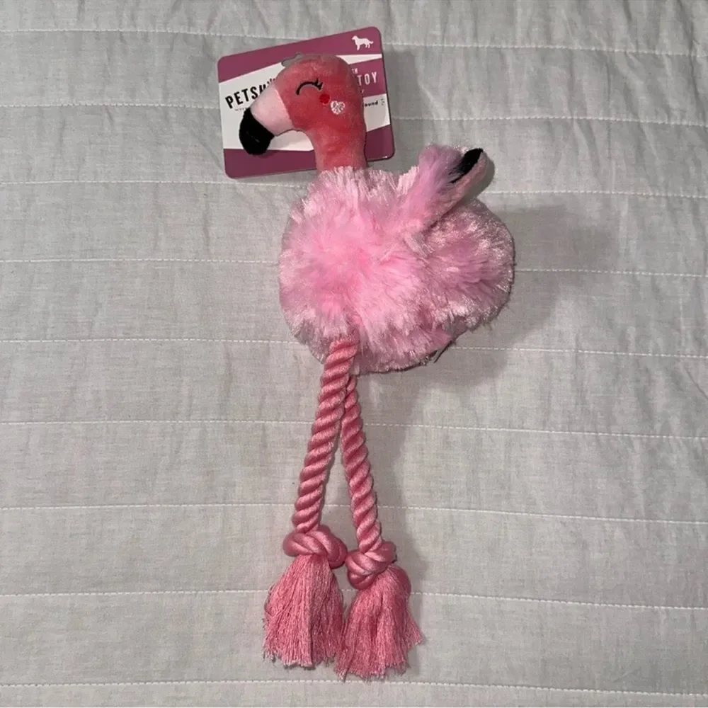 PETSHOPPE Pink Flamingo Plush Rope Squeaky Sound Dog Toy